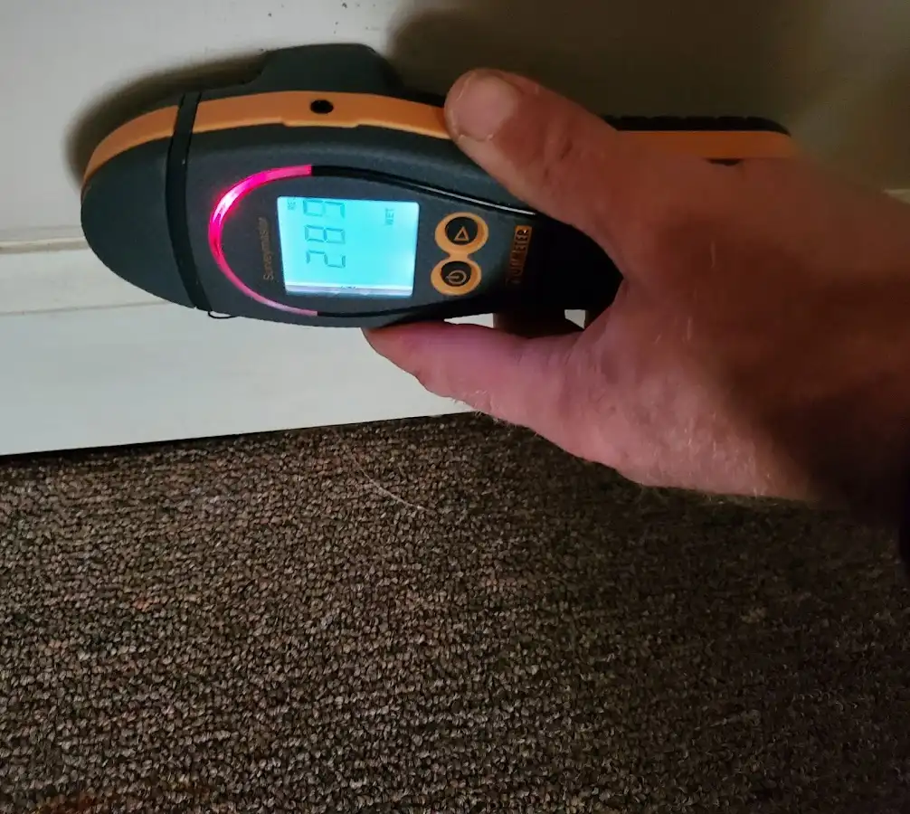 Moisture detection at baseboard during Burst Pipe Cleanup in Boonville